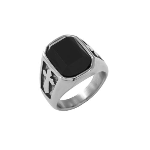 Anillo de dedo de acero inoxidable, acero inoxidable 304, con Cristal, pulido, Joyería & diverso tamaño para la opción & para hombre, color original, Vendido por UD