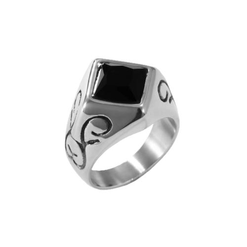 Stainless Steel Finger Ring, 304 Stainless Steel, with Crystal, polished, fashion jewelry & different size for choice & for man, original color, Sold By PC