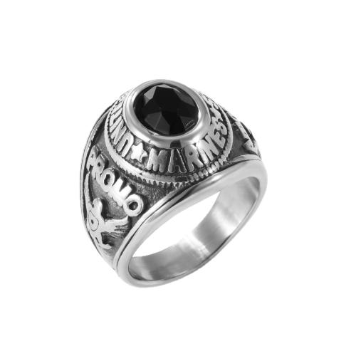Stainless Steel Finger Ring, 304 Stainless Steel, with Crystal, polished, fashion jewelry & different size for choice & for man, original color, Sold By PC