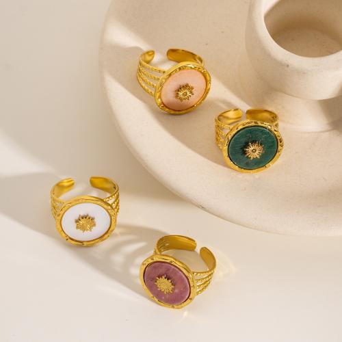 Émail Acier inoxydable Bague, Acier inoxydable 304, avec Pierre naturelle, Rond, Placage de couleur d'or, styles différents pour le choix & pour femme, plus de couleurs à choisir, Vendu par PC