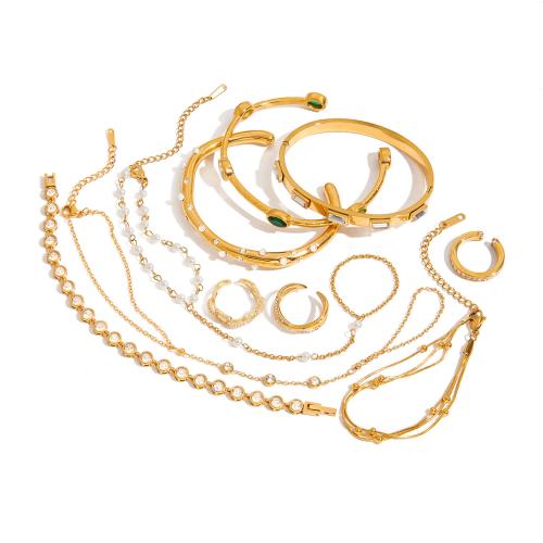 Ensemble bijoux strass en acier inoxydable, Acier inoxydable 304, Placage, styles différents pour le choix & pour femme & avec strass, doré, Vendu par PC