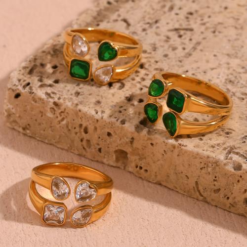 Bague en acier inoxydable zircons cubiques, Acier inoxydable 304, avec zircon cubique, Placage, normes différentes pour le choix & styles différents pour le choix & pour femme, plus de couleurs à choisir, Vendu par PC