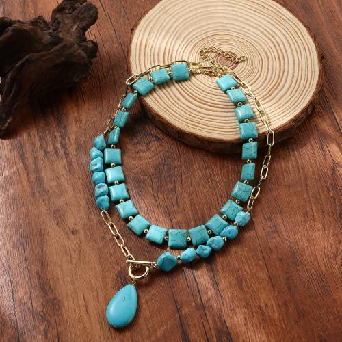 Collar de Aleación de Zinc, con Turquesa sintético, chapado, Joyería & diferentes estilos para la opción & para mujer, Vendido por UD