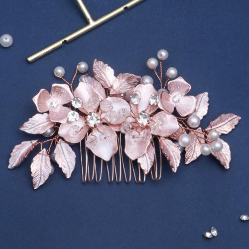Bridal Decorative Hair Comb, Tibetan Style, with brass wire & Plastic Pearl, handmade, fashion jewelry & for woman & with rhinestone, more colors for choice, Sold By PC