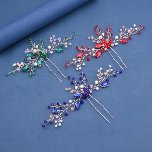 Bridal Hair Pins, Tibetan Style, with brass wire & Crystal & Plastic Pearl, handmade, fashion jewelry & for woman, more colors for choice, Sold By PC
