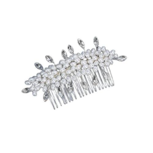 Bridal Decorative Hair Comb, Tibetan Style, with brass wire & Crystal & Plastic Pearl, handmade, fashion jewelry & for woman, silver color, Sold By PC