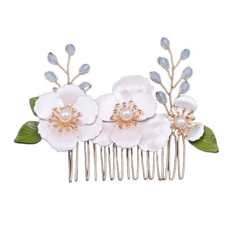 Bridal Decorative Hair Comb, Tibetan Style, with brass wire & Polymer Clay & Crystal & Plastic Pearl, handmade, fashion jewelry & for woman, golden, Sold By PC