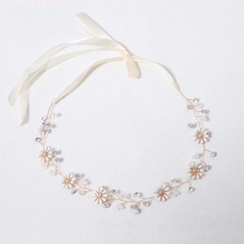 Bridal Hair Wreath, Tibetan Style, with brass wire & Plastic Pearl, plated, handmade & for woman & enamel & with rhinestone, golden, 380x20mm, Sold By PC