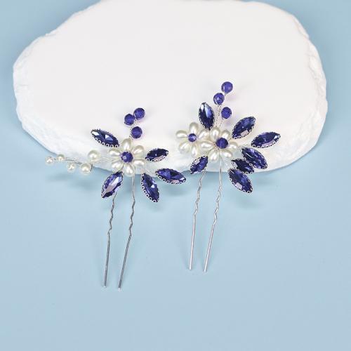 Bridal Hair Pins, Tibetan Style, with brass wire & Crystal & Plastic Pearl, handmade, fashion jewelry & different styles for choice & for woman, silver color, Sold By PC