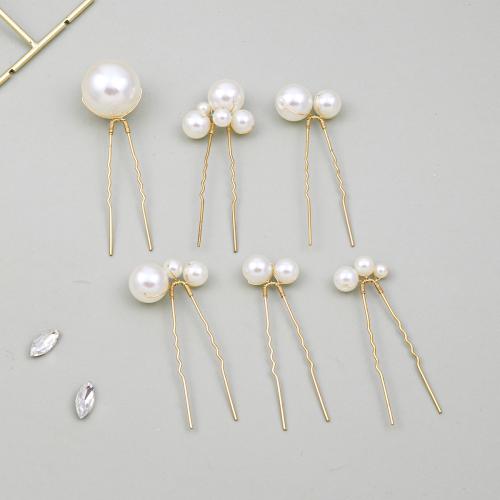 Bridal Hair Pins, Plastic Pearl, with brass wire & Tibetan Style, handmade, 6 pieces & fashion jewelry & for woman, more colors for choice, Sold By Set