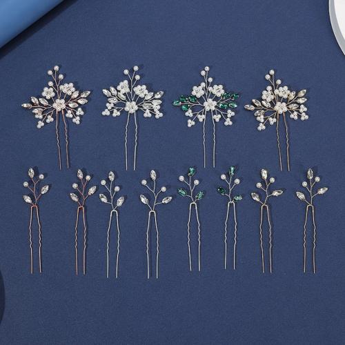 Bridal Hair Pins, Tibetan Style, with brass wire & Crystal & Plastic Pearl, handmade, three pieces & fashion jewelry & for woman, more colors for choice, Sold By Set