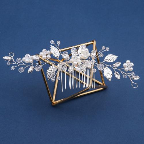 Décoratif Peigne nuptiale de cheveux, alliage de zinc, avec fil en laiton & cristal & perle de plastique, fait à la main, bijoux de mode & pour femme, Vendu par PC