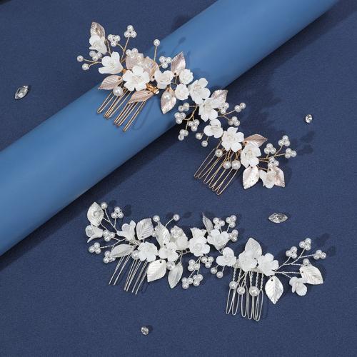 Décoratif Peigne nuptiale de cheveux, alliage de zinc, avec fil en laiton & argile de polymère & cristal & perle de plastique, fait à la main, bijoux de mode & pour femme, plus de couleurs à choisir, Vendu par PC
