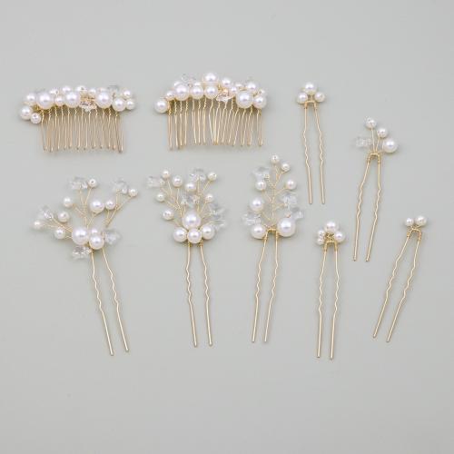 Mixed Hair Accessories, Tibetan Style, with brass wire & Crystal & Plastic Pearl, handmade, nine pieces & fashion jewelry & for woman, more colors for choice, Sold By Set