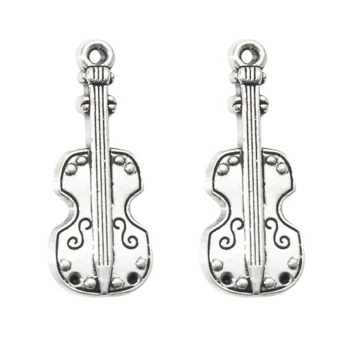 Instrument de musique en forme de pendentifs en alliage de Zinc, guitare, Placage de couleur argentée, DIY, argent, 11x2x29mm, Vendu par sac