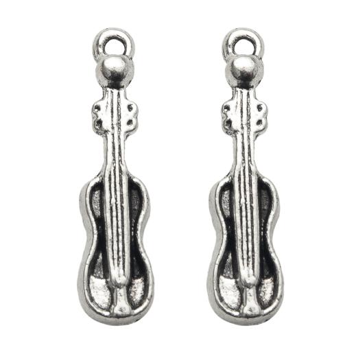 Instrumento musical en forma de colgantes de la aleación de Zinc, guitara, chapado en color de plata, Bricolaje, plateado, 6.60x3x25.66mm, Vendido por Bolsa