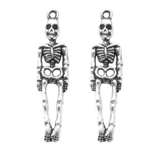 Tibetan Style Pendants, Skeleton, silver color plated, DIY, silver color, 9.30x2.30x39.30mm, Sold By Bag
