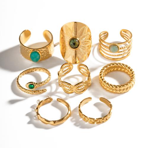 Anillo de dedo de acero inoxidable, acero inoxidable 304, con Piedra natural, 18K chapado en oro, Joyería & diferentes estilos para la opción & para mujer, Vendido por UD