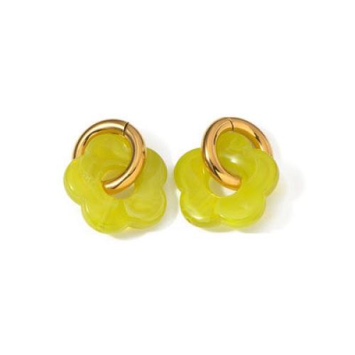 Stainless Steel Lever Back Earring, 304 Stainless Steel, with Resin, Flower, 18K gold plated, fashion jewelry & for woman & hollow, Sold By Pair
