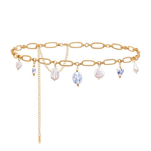 Ceinture décorative, Acier inoxydable 304, avec perle de plastique, Placage, bijoux de mode & styles différents pour le choix & pour femme, doré, Vendu par PC