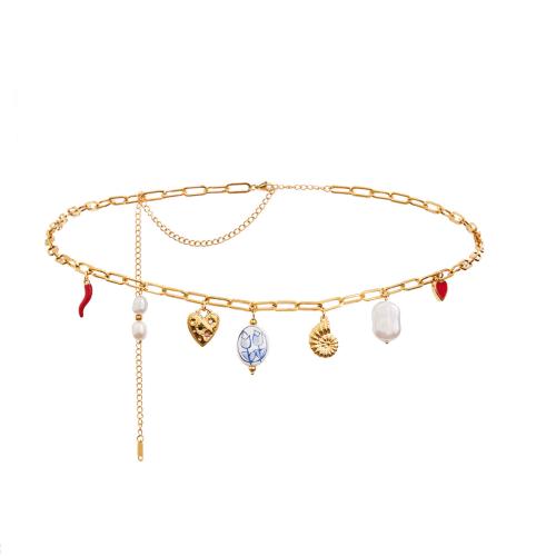Ceinture décorative, Acier inoxydable 304, avec porcelaine, Plaqué or 18K, bijoux de mode & styles différents pour le choix & pour femme, Vendu par PC