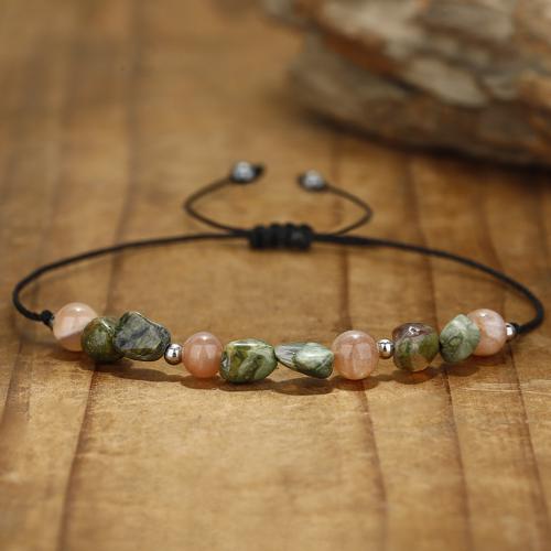 Gemstone Bracelets, Natural Stone, with Wax Cord & Brass, handmade, fashion jewelry & Unisex, multi-colored, Sold By PC