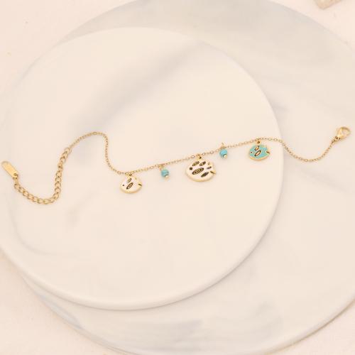 Stainless Steel Jewelry Bracelet, 304 Stainless Steel, with turquoise, with 5cm extender chain, plated, different styles for choice & for woman & enamel, golden, Length:18 cm, Sold By PC