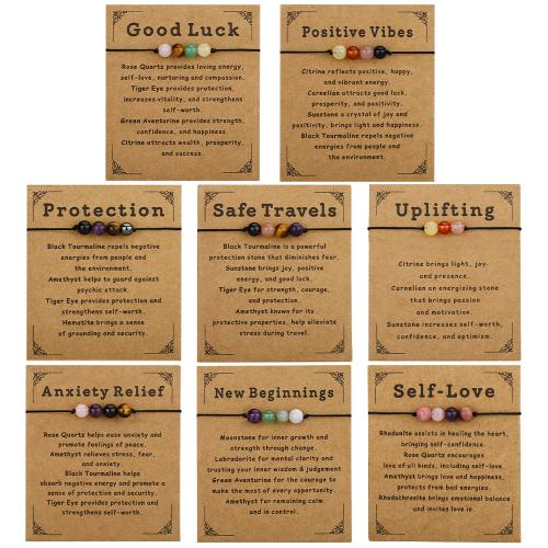Gemstone Bracelets, Natural Stone, with Knot Cord, handmade, fashion jewelry & different materials for choice & for woman, multi-colored, Sold By PC