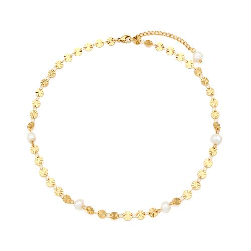 Fashion Stainless Steel Jewelry Sets, 304 Stainless Steel, with Freshwater Pearl, polished, fashion jewelry & different styles for choice & for woman, golden, Necklace :40cm Bracelet :16cm., Sold By PC