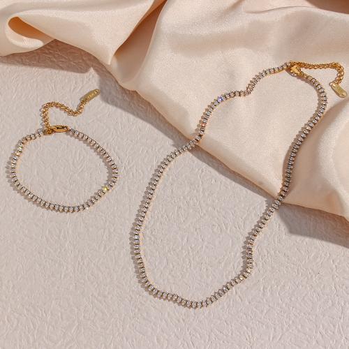 Fashion Stainless Steel Jewelry Sets, 304 Stainless Steel, with Cubic Zirconia, Vacuum Ion Plating, fashion jewelry & different styles for choice & for woman, golden, Necklace :40cm Bracelet :16cm., Sold By PC
