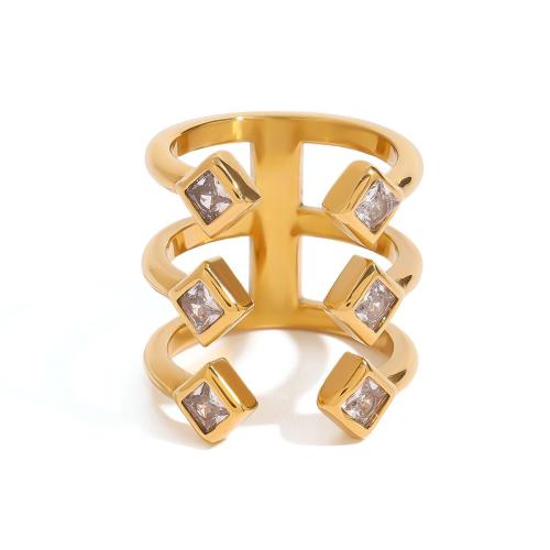 Edelstahl Ringe, 304 Edelstahl, mit kubischer Zirkonia, plattiert, Modeschmuck & für Frau & hohl, goldfarben, verkauft von PC