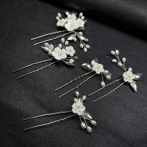 Épingles à cheveux de mariée, alliage de zinc, avec fil en laiton & argile de polymère & perle de plastique, fait à la main, 5 pièces & bijoux de mode & pour femme, plus de couleurs à choisir, Vendu par fixé