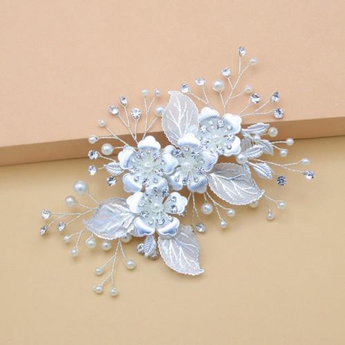 Épingles à cheveux de mariée, alliage de zinc, avec fil en laiton & perle de plastique, Placage, fait à la main & pour femme & avec strass, Or, 145x85mm, Vendu par PC