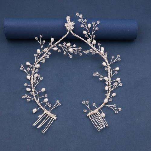 Guirlande de cheveux, alliage de zinc, avec fil en laiton & cristal & perle de plastique, fait à la main, bijoux de mode & pour femme, argent, Vendu par PC