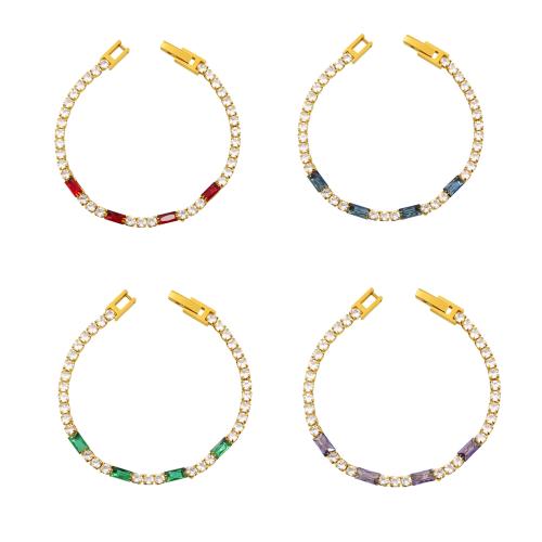 Stainless Steel Jewelry Bracelet, 304 Stainless Steel, with Cubic Zirconia, gold color plated, fashion jewelry & for woman & with rhinestone, more colors for choice, Length:Approx 6.49 Inch, Sold By PC