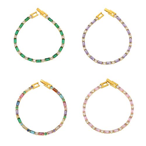 Stainless Steel Jewelry Bracelet, 304 Stainless Steel, with Cubic Zirconia, 18K gold plated, fashion jewelry & for woman, more colors for choice, Length:Approx 6.88 Inch, Sold By PC
