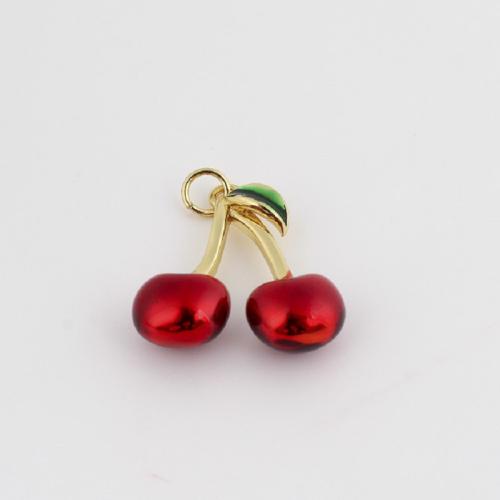 Brass Jewelry Pendants, Cherry, gold color plated, DIY & enamel, 22x20x7mm, Sold By PC