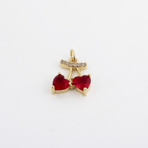 Cubic Zirconia Micro Pave Brass Pendant, Cherry, gold color plated, DIY & micro pave cubic zirconia, 15x12x4mm, Sold By PC