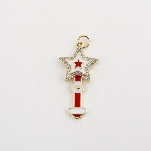 Cubic Zirconia Micro Pave Brass Pendant, gold color plated, DIY & micro pave cubic zirconia & enamel, 30x14x2mm, Sold By PC