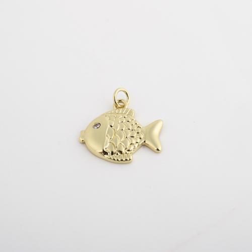 Cubic Zirconia Micro Pave Brass Pendant, Fish, gold color plated, DIY & micro pave cubic zirconia, 17x19x3mm, Sold By PC