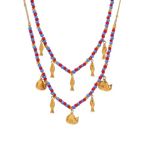 Stainless Steel Jewelry Necklace, 304 Stainless Steel, with Glass Beads, plated, fashion jewelry & different styles for choice & for woman, golden, Sold By PC