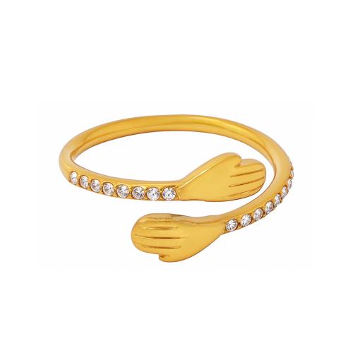 Cubic Zirconia Stainless Steel Finger Ring, 304 Stainless Steel, with Cubic Zirconia, real gold plated, fashion jewelry & for woman, US Ring Size:7, Sold By PC