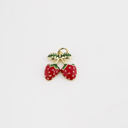 Colgantes de la joyería de cobre amarillo, metal, Fresa, chapado en color dorado, Bricolaje & esmalte, 15x15x3mm, Vendido por UD