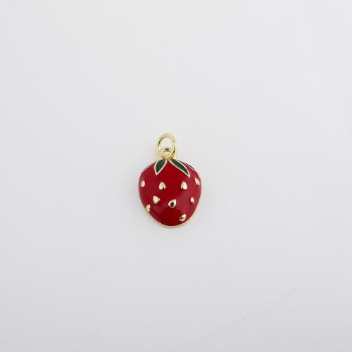 Brass Jewelry Pendants, Strawberry, gold color plated, DIY & enamel, 16.50x14x4mm, Sold By PC