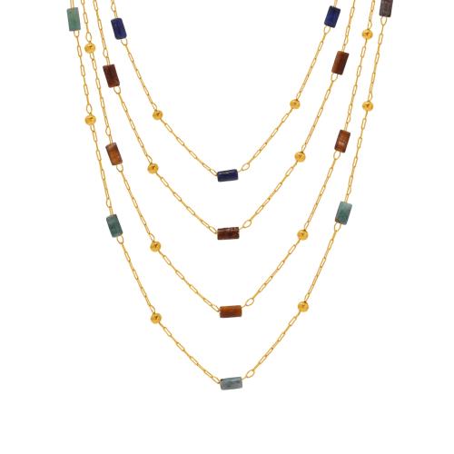 Stainless Steel Jewelry Necklace, 304 Stainless Steel, with Natural Stone, plated, fashion jewelry & different materials for choice & for woman, golden, Sold By PC