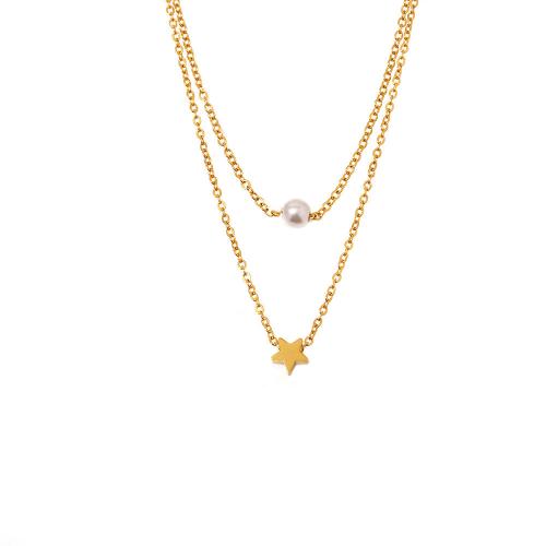 Multi Layer Necklace, 304 Stainless Steel, with Shell Pearl, plated, Double Layer & fashion jewelry & for woman, more colors for choice, Sold By PC