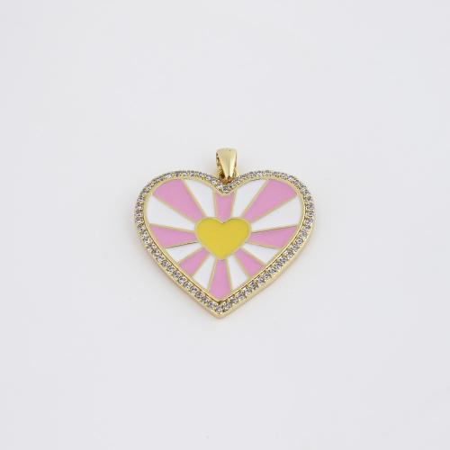 Cubic Zirconia Micro Pave Brass Pendant, Heart, gold color plated, DIY & micro pave cubic zirconia & enamel, 23x24.50x2mm, Sold By PC