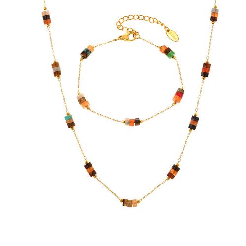 Parures de bijoux en acier inoxydable, Acier inoxydable 304, avec Pierre naturelle, Placage de couleur d'or, bijoux de mode & styles différents pour le choix & pour femme, multicolore, Vendu par PC