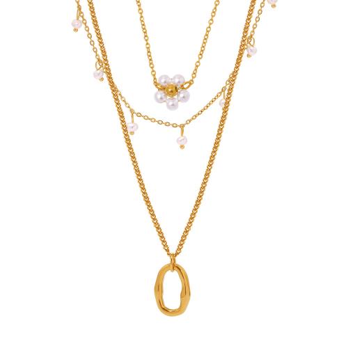 Stainless Steel Jewelry Necklace, 304 Stainless Steel, with Shell Pearl, 18K gold plated, fashion jewelry & different styles for choice & for woman, Sold By PC