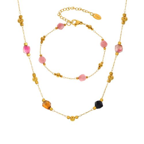 Parures de bijoux en acier inoxydable, Acier inoxydable 304, avec Pierre naturelle, Placage de couleur d'or, différents matériaux pour le choix & styles différents pour le choix & pour femme, plus de couleurs à choisir, Vendu par PC
